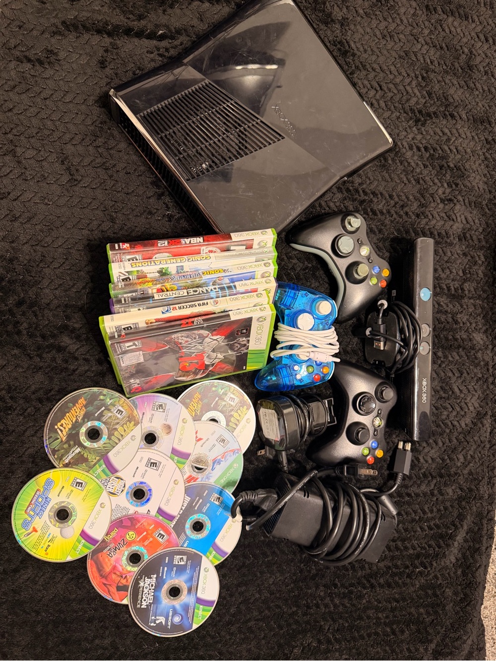 Xbox 360 Black Console Bundle with Kinect, Controllers & Games